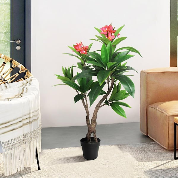 LIVING LUXURY 4 ft. Real Touch Fuchsia Artificial Plumeria Tree Tropical Plant in Pot