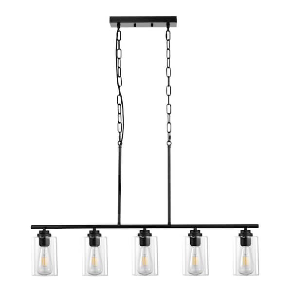 Avex 5-Light Black Kitchen Island Pendant Light with Glass Shade, No Bulbs Included