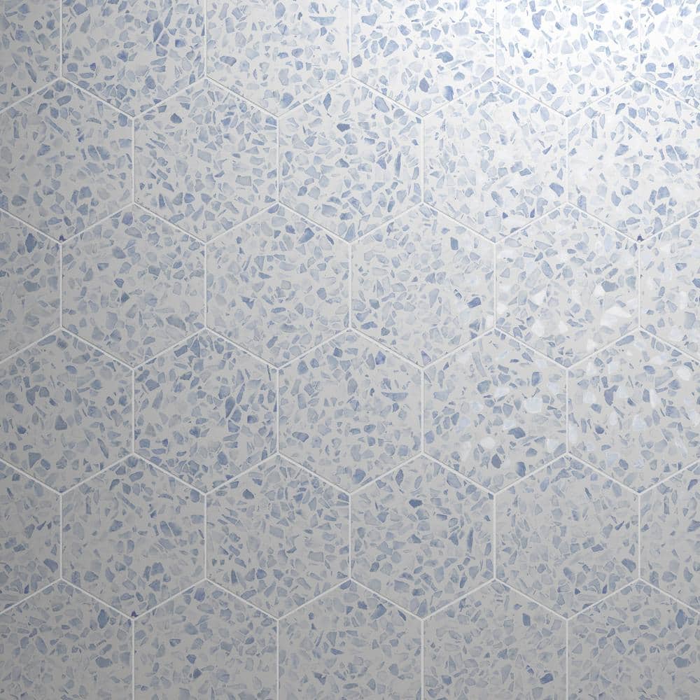 Fusion Hex Blue Terrazzo 4 in. x 0.34 in. Matte Porcelain Tile Sample price history on PriceWatchPro