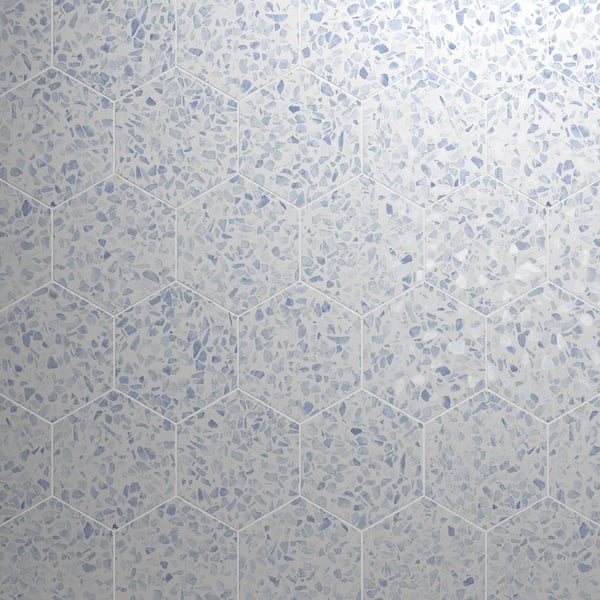 Ivy Hill Tile Fusion Hex Blue Terrazzo 4 in. x 0.34 in. Matte Porcelain Tile Sample