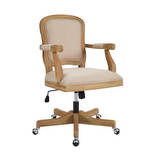 Vida Beige Upholstered Office Chair with Driftwood Finish
