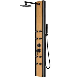 57 in. 8-Jet Shower Panel Tower System With Rainfall Shower Head 8 Adjustable Body Jets And HandShower in Bamboo