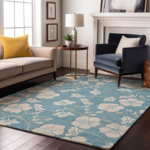Mayfield Premium Machine Washable Abstract AMF1032 Sky 9 ft. x 12 ft. Area Rug