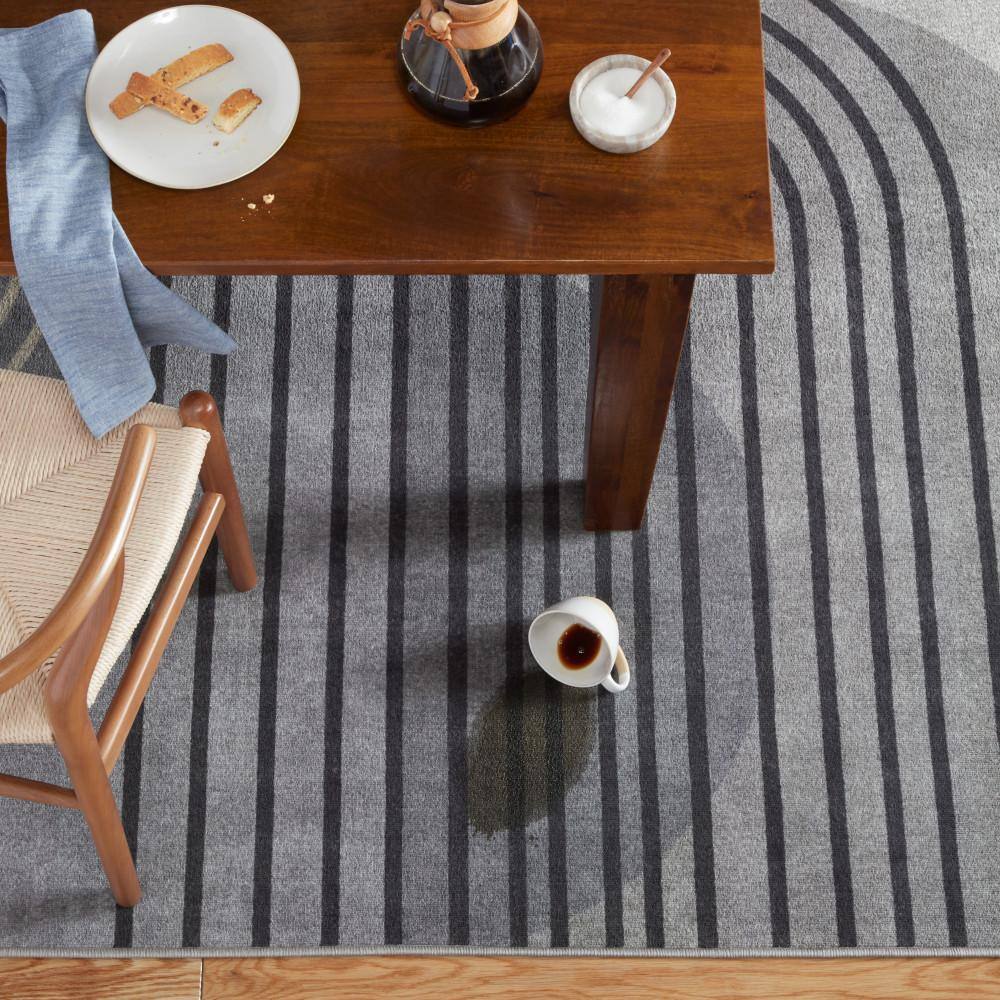 Avani Retro Arch Gray and Blue Washable Area Rug