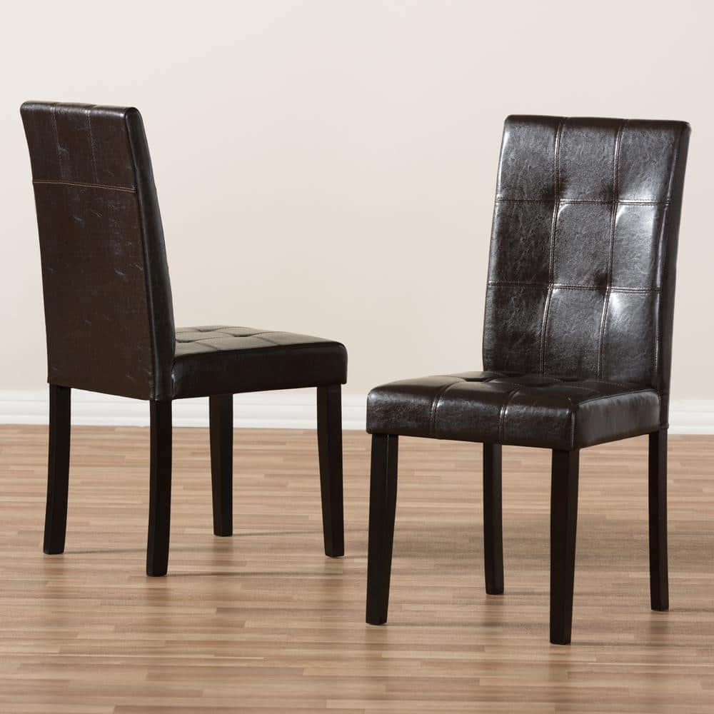 Avery Dark Brown Faux Leather Upholstered Parsons Side Chair Set