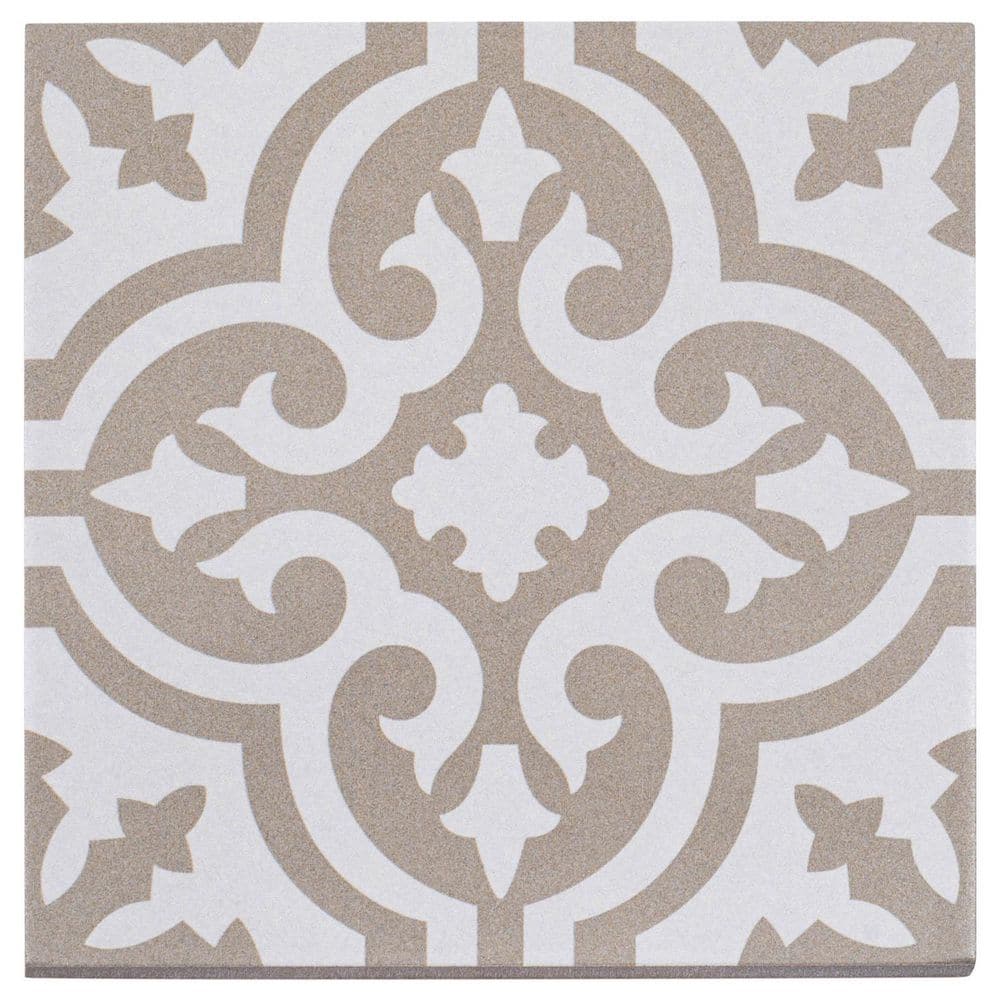 Bliss Eclectic Tan/White 8 in. x 8 in. Porcelain Matte European Floor and W