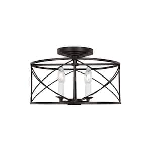 Beatrix 15 in. W x 9 in. H 4-Light Casual Aged Iron Indoor Dimmable Medium Semi-Flush Mount with No Bulbs Included