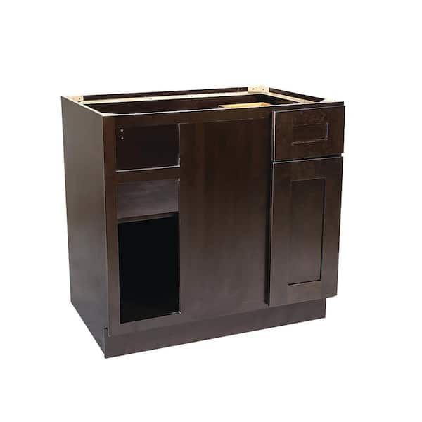 Design House Brookings Solid Wood Ready to Assemble Shaker 36 x 34.5 x 24 in. 1-Door 1-Drawer Blind Base Kitchen Cabinet in Espresso