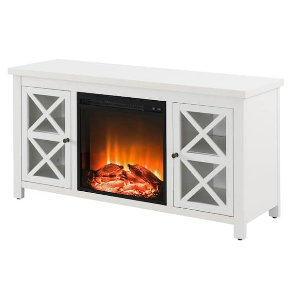 Meyer&Cross Colton 47.75 in. White TV Stand with Log Fireplace Insert