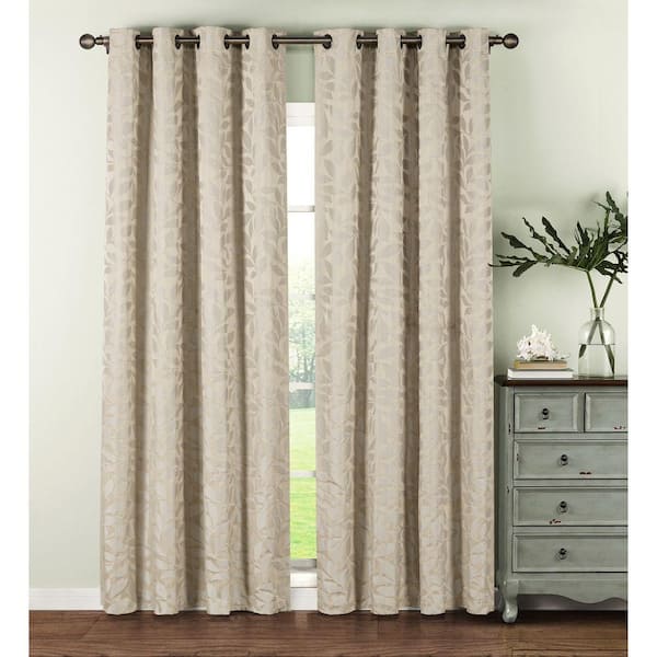 Window Elements Ivory Leaf Grommet Room Darkening Curtain - 54 in. W x 96 in. L  (Set of 2)