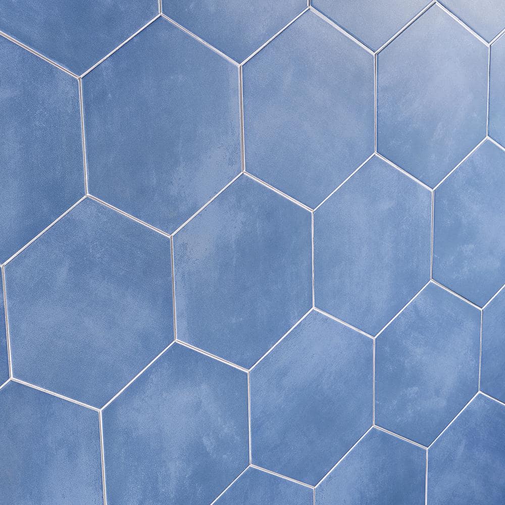Eclipse Blue 8" Hexagon Matte Porcelain Floor and Wall Tile