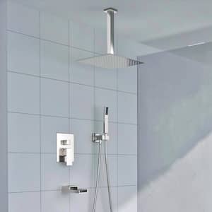 Single-Handle 1-Spray 12 in. Ceiling Mounted Shower Head with Tub and Shower Faucet in Brushed Nickel (Valve Included)