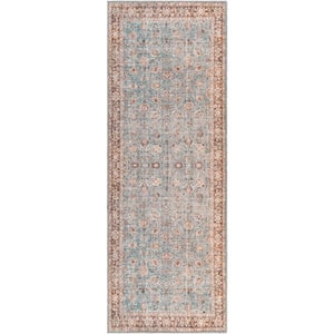 Thompson Light Blue/Brown 3 ft. x 7 ft. Indoor Machine-Washable Area Rug