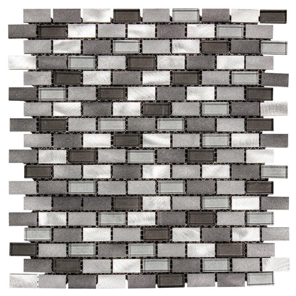 Jeffrey Court Stealth Grey 11875 In X 1125 In Interlocking Gloss Glass Matte Metal Mosaic Tile 0927 Sq Ft Each 99588 The Home Depot