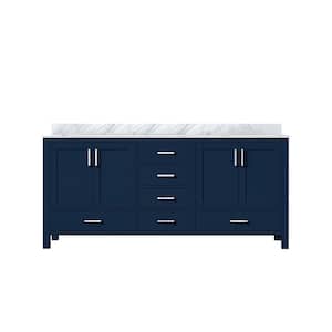 Jacques 72 in. W x 22 in. D Navy Blue Double Freestanding Bath Vanity with Carrara Marble Top