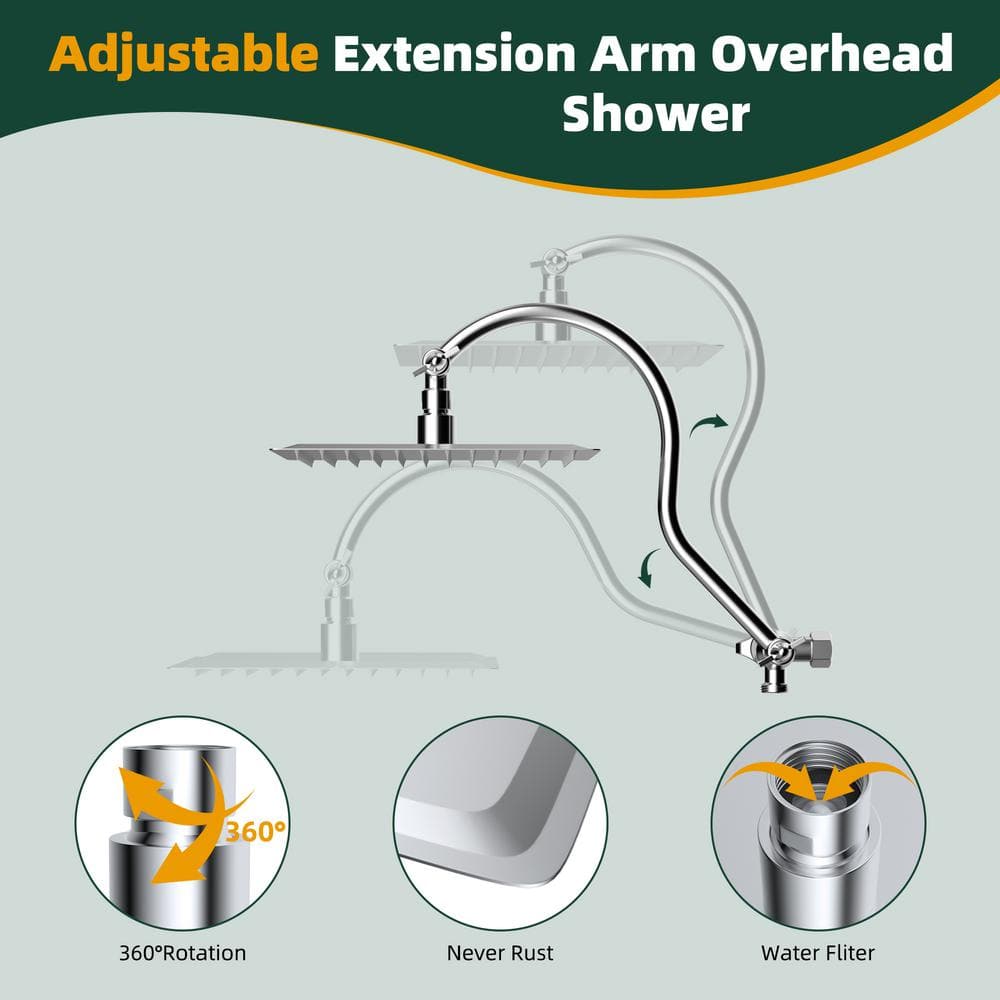 Chrome Dual Shower Head with Adjustable Height and 7-Spray Settings