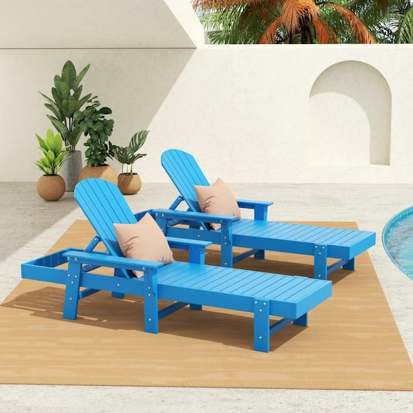 WESTIN OUTDOOR Altura 2-Piece Fade Resistant Classic Adirondack Poly Reclining Outdoor Chaise Lounge Chair with Arms in Pacific Blue