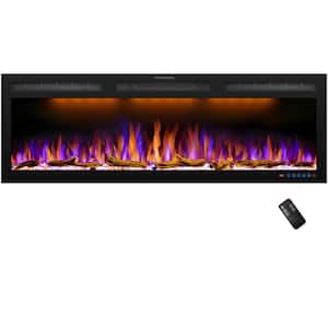 50 in. Wall Mounted Electric Fireplace Recessed Heater, Linear Fireplace Inserts with Overheating Protection, Black