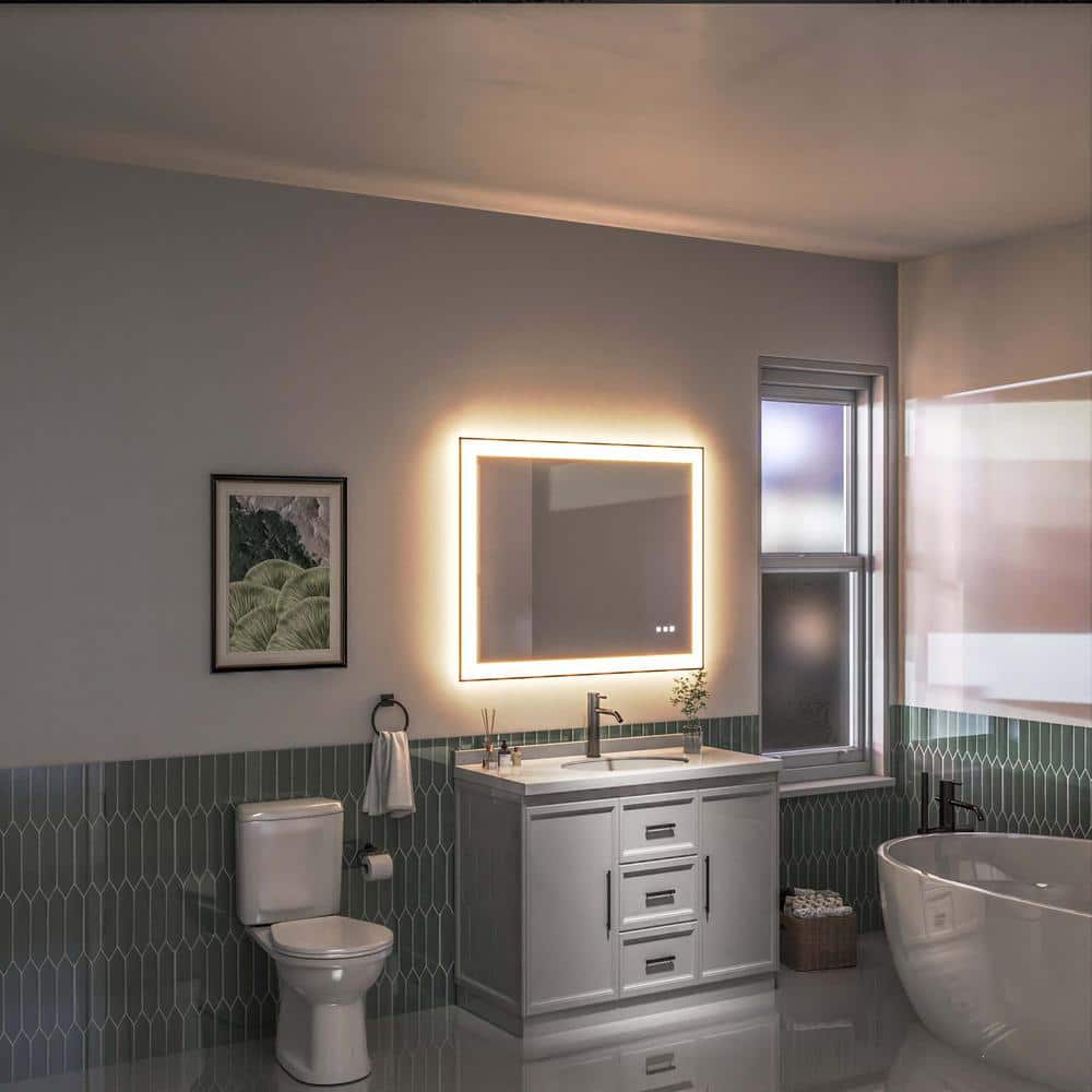 40 in. Black Frameless LED Bathroom Vanity Mirror