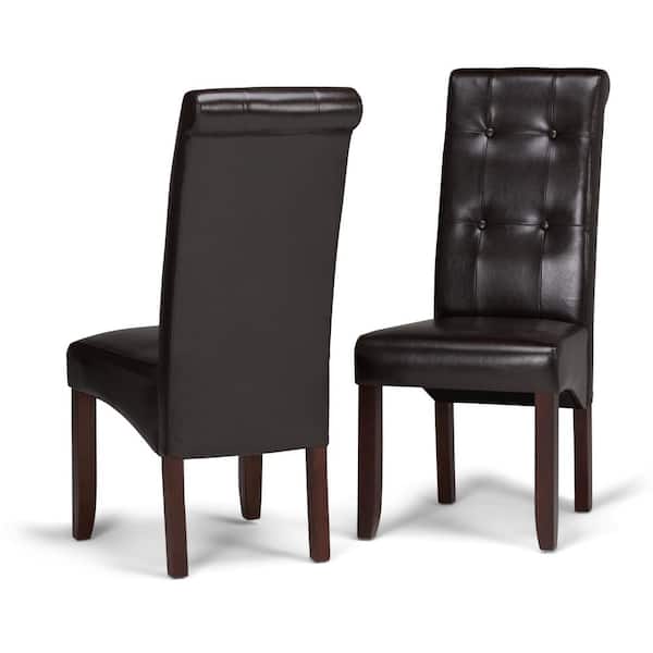Simpli Home Cosmopolitan Transitional Deluxe Tufted Parson Chair in Tanners Brown Faux Leather (Set of 2)