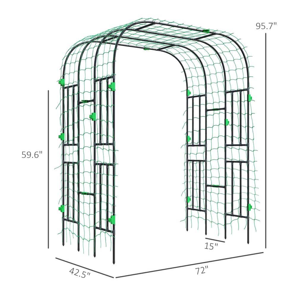 Black Steel Garden Arch Trellis with Climbing Net, 8 FT Tall