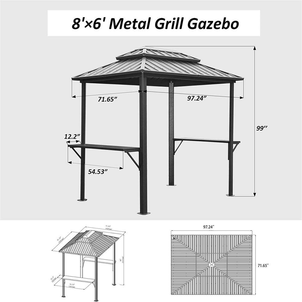 Black Aluminum 8' x 6' Grill Gazebo with Double Roof