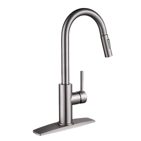 FORIOUS Single Handle Kitchen Faucet Pull Down Sprayer Sink Faucet Brushed Nickel in Kitchen