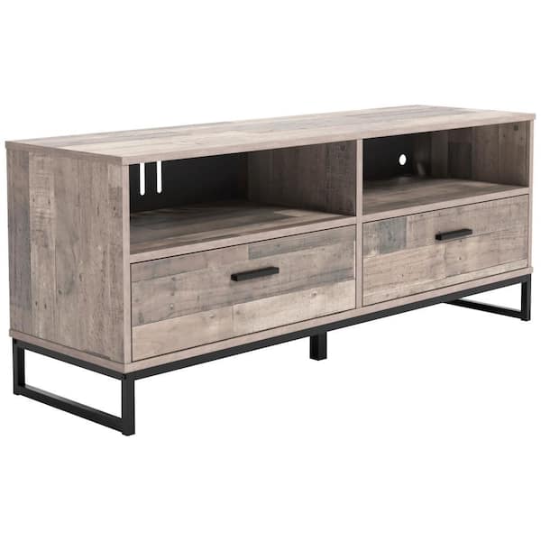 Benjara 52.72 in. Brown Wood TV Stand Fits TVs up to 58 in. with 2 Drawers
