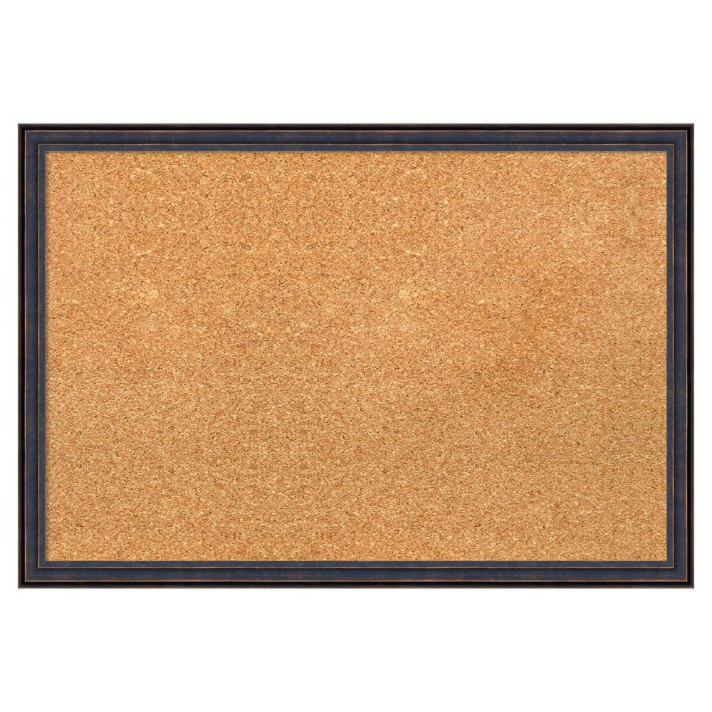 Amanti Art Dark Bronze Scoop Wood Framed Natural Corkboard 26 in. x 18 ...