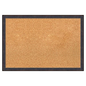 Dark Bronze Scoop Wood Framed Natural Corkboard 26 in. x 18 in. Bulletin Board Memo Board