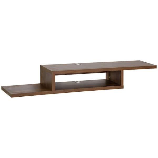 Unbranded 60 in. W x 12 in. D Walnut Wall Mounted Media Console Decorative Wall Shelf, Floating Stand Component Shelf