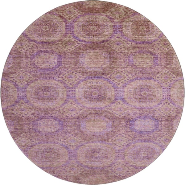 Mayfield Premium Machine Washable Abstract AMF1925 Blush 8 ft. x 8 ft. Round Rug