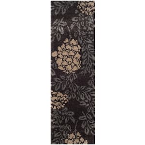 Florida Shag Dark Brown/Gray 2 ft. x 11 ft. Floral Runner Rug