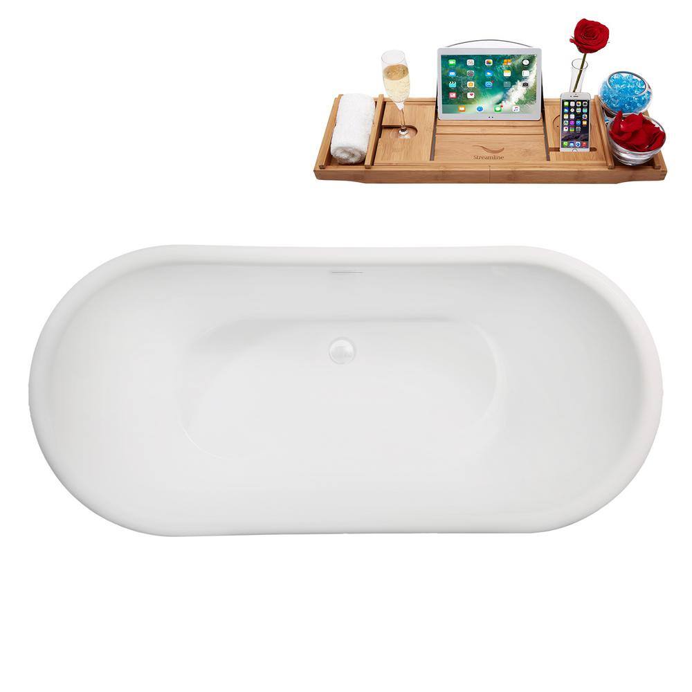 66.5" Glossy White Acrylic Freestanding Soaking Tub with Tray