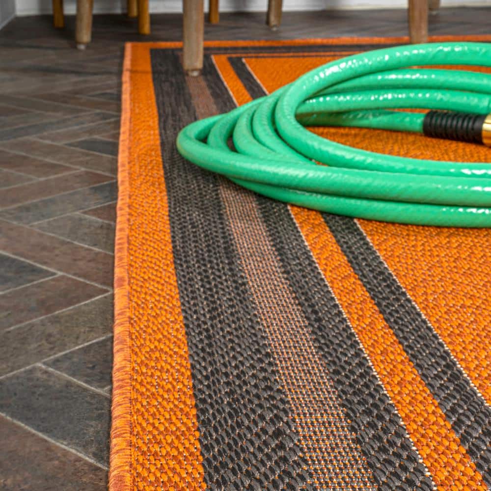 Gray and White Stripe Synthetic 4' x 6' Reversible Rug