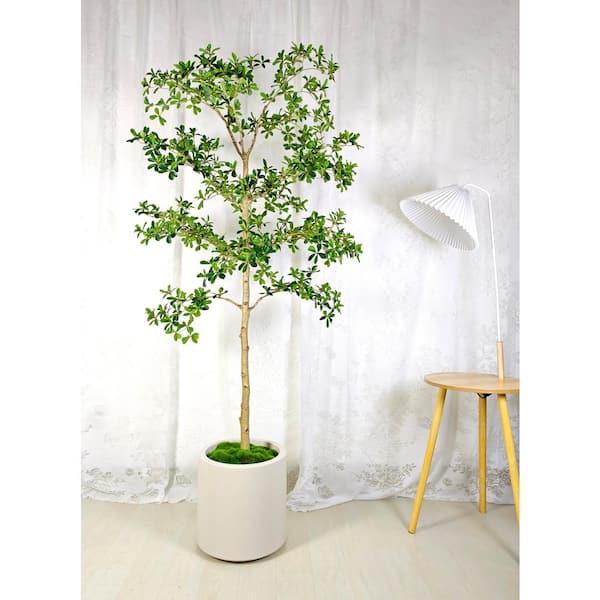 Edvivi 6.5 ft. Artificial Olive Shady Lady Tree in White Decor Pot, Faux Green Plant Indoor Home Decorative Planter
