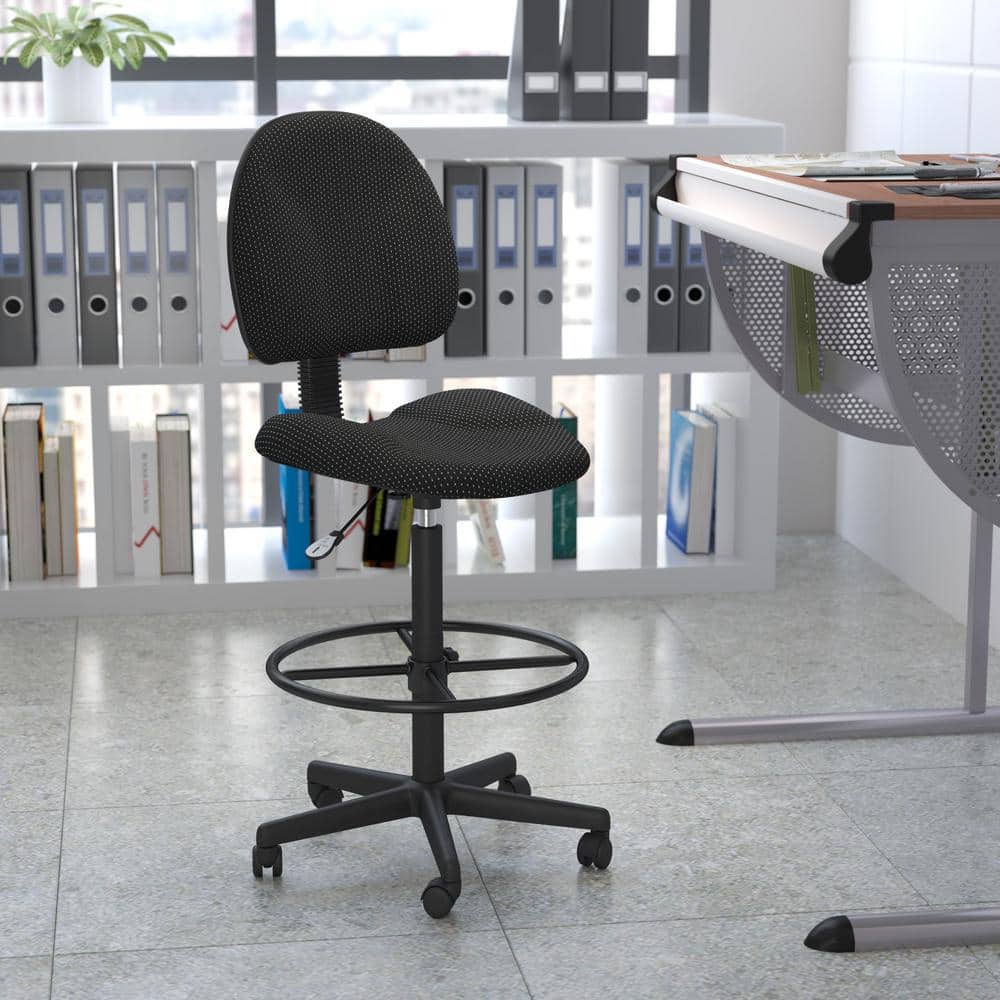 Black Adjustable Swivel Drafting Chair with Foot Ring