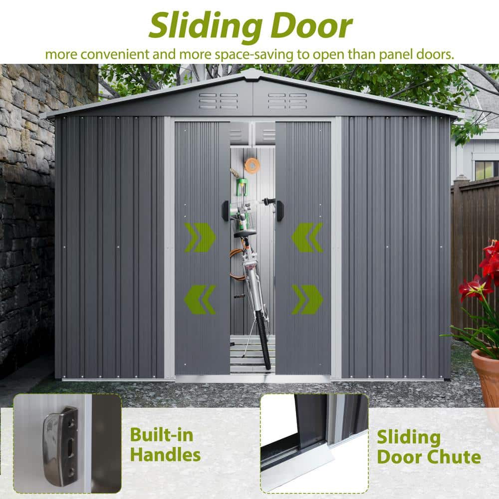 8x6 ft Gray Metal Outdoor Storage Shed with Double Doors
