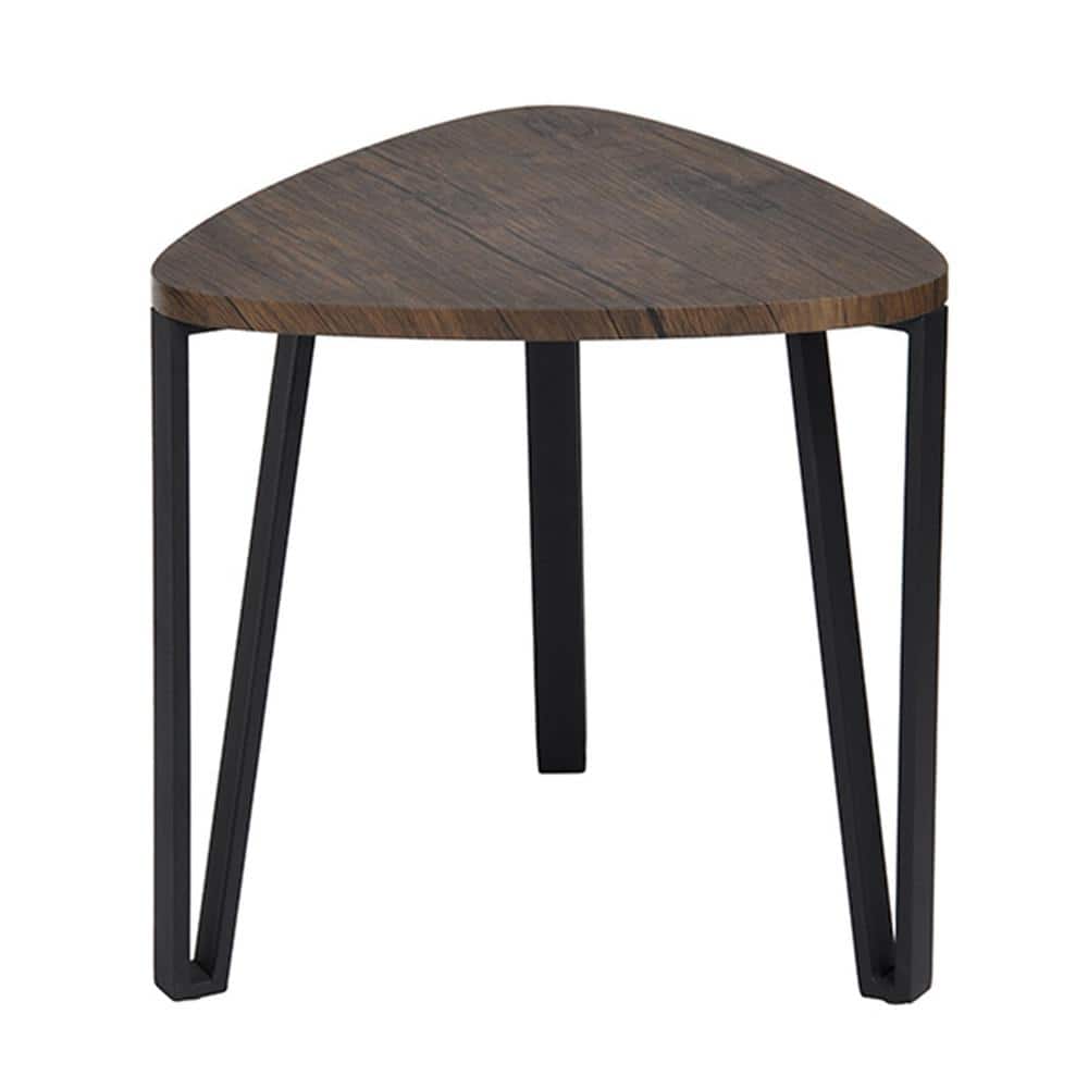 Black Metal Outdoor Side Table Set of 3, Rustic Brown Top