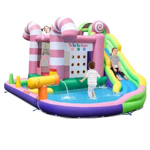 9-In-1 Inflatable Bounce House Sweet Candy Water Slide Park Pool without Blower