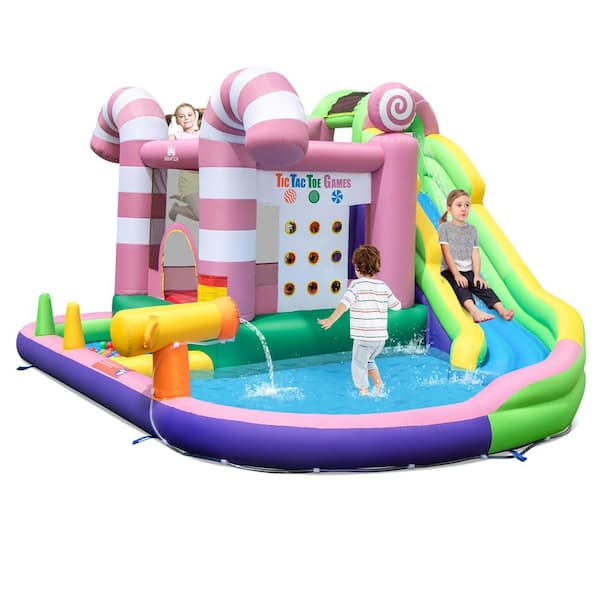 Costway 9-In-1 Inflatable Bounce House Sweet Candy Water Slide Park Pool without Blower