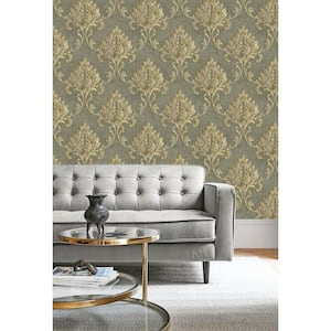 Telluride Rustic Damask Metallic Gold, Charcoal, & Brown Paper Strippable Roll (Covers 56.05 sq. ft.)
