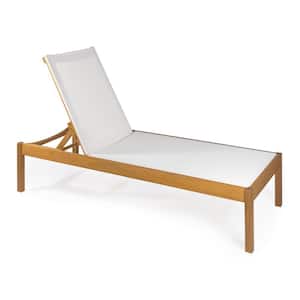 Lagunan 77.56 in. x 26.38 in. Modern Minimalist Adjustable Acacia Wood Chaise Outdoor Lounge Chair, White/Natural