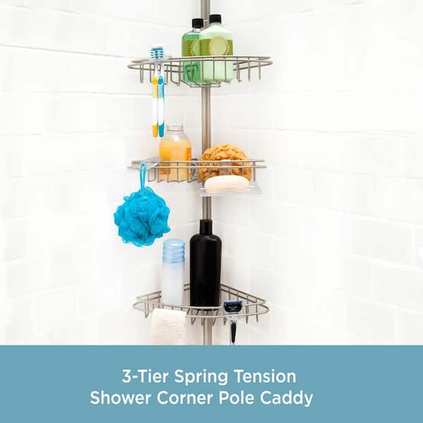 Tension Pole Corner Shower Caddy - Brushed Nickel - Shower Organizer Shower