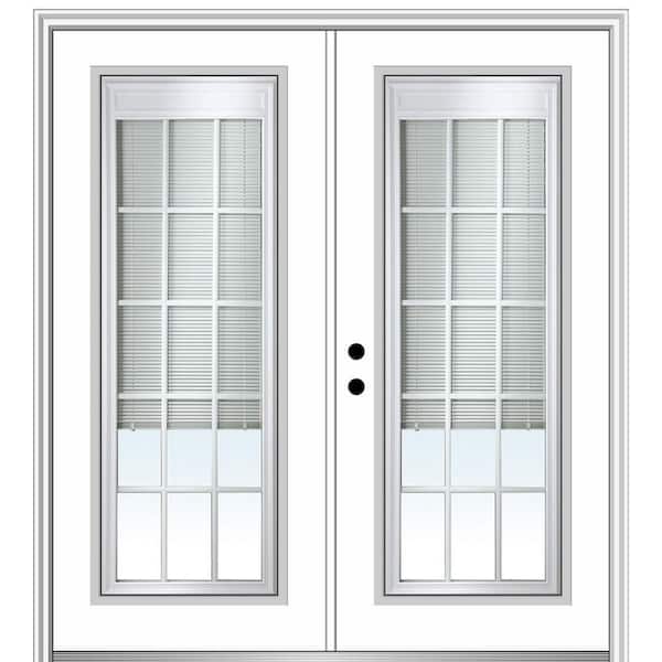 MMI Door 72 in. x 80 in. Internal Blinds and Grilles Right-Hand Full Lite Clear LowE Painted Fiberglass Smooth Prehung Front Door
