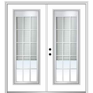 72 in. x 80 in. Internal Blinds and Grilles Right-Hand Full Lite Clear Low-E Primed Fiberglass Smooth Prehung Front Door