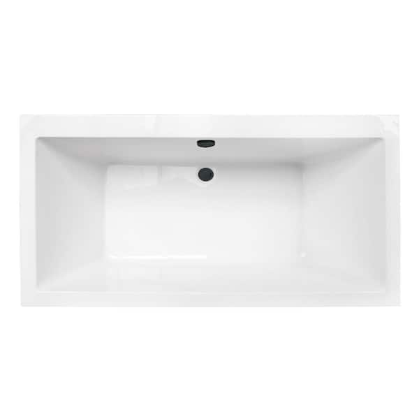 Aqua Eden 66.1 in. x 33.3 in. Acrylic Rectangular Flatbottom Freestanding Soaking Bathtub with Drain in Glossy White