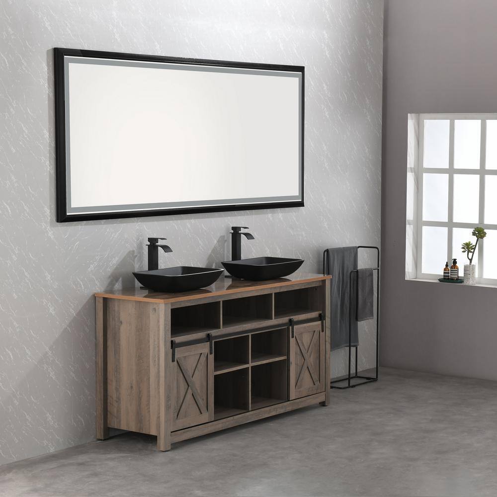 Matte Black Rectangular Glass Vessel Sink with Faucet
