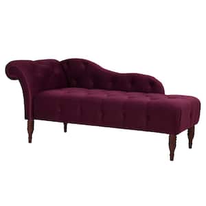 Samuel Traditional Burgundy Satin Velvet Right Arm Facing Tufted Roll Arm Indoor Living Room Chaise Lounge Chair