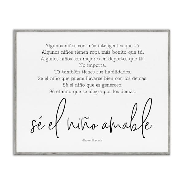 Stupell Industries Kind Boy Translation by Lettered and Lined Gray Framed Typography Giclee Art Print 24 in. x 30 in.